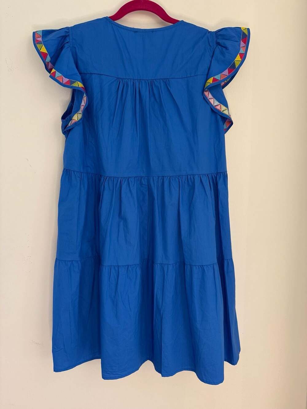 Umgee Royal Blue Embroidered Ruffle Sleeve Tiered Babydoll Mini Dress - Picture 8 of 9